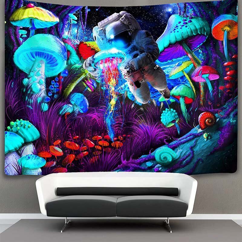 Leuchtendes Schwarzlichtposter mit Neonfarben und psychedelischen Mustern