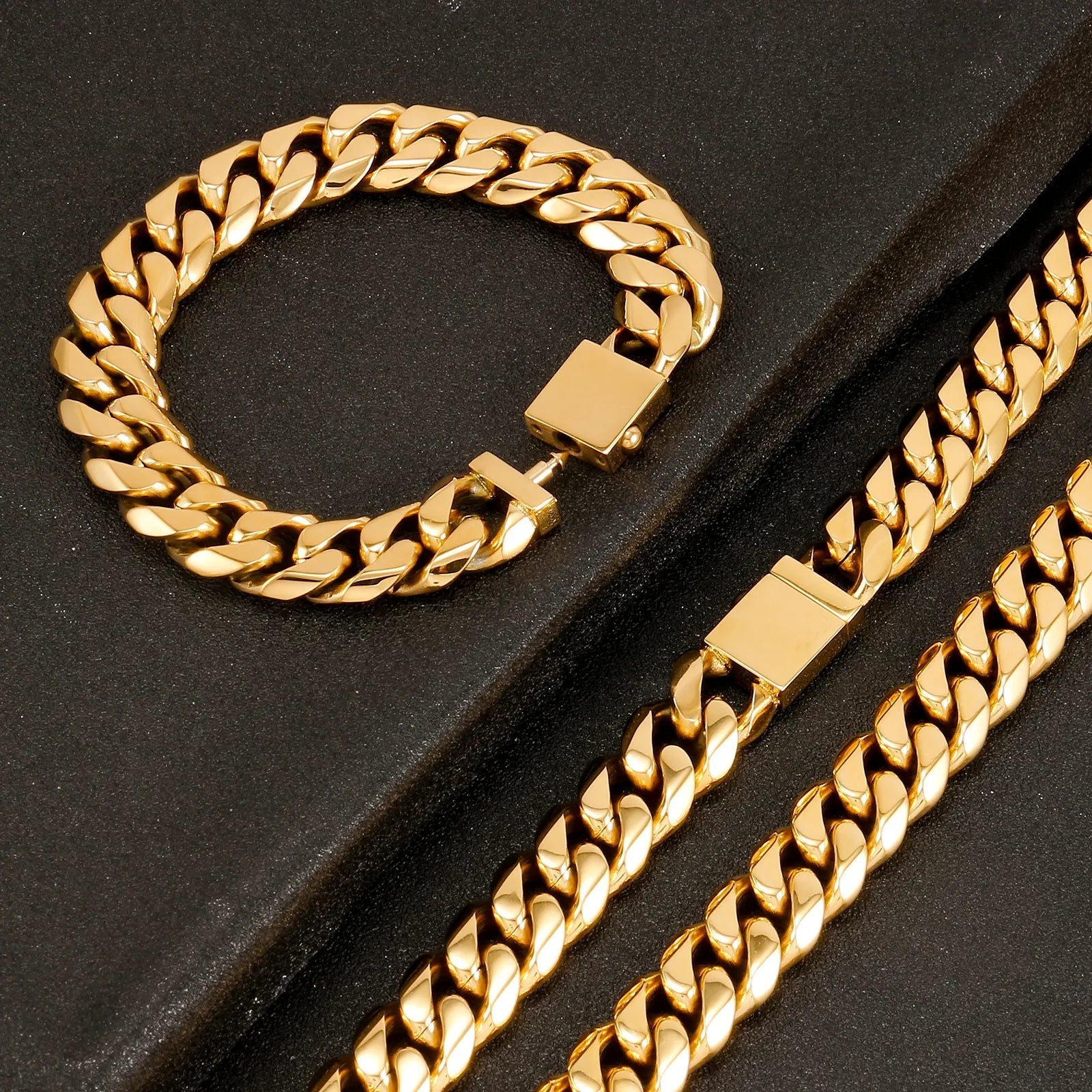 16mm Goldene Miami Curb Cuban Link Kette aus 316L - Edelstahl - Hip Hop Halskette - NiZED