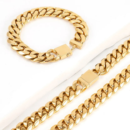 16mm Goldene Miami Curb Cuban Link Kette aus 316L - Edelstahl - Hip Hop Halskette - NiZED