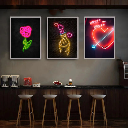 Neon Love Heart Posters