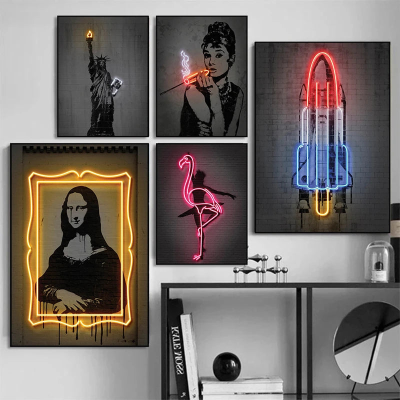 Modern Pop Wall Art Neon Design Mona Lisa and Co.