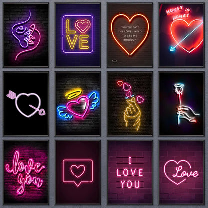 Neon Love Heart Posters